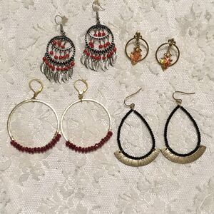 Boho Beaded Earring Lot Southwest Style Gold Tones Dangly 4 Pairs Lot